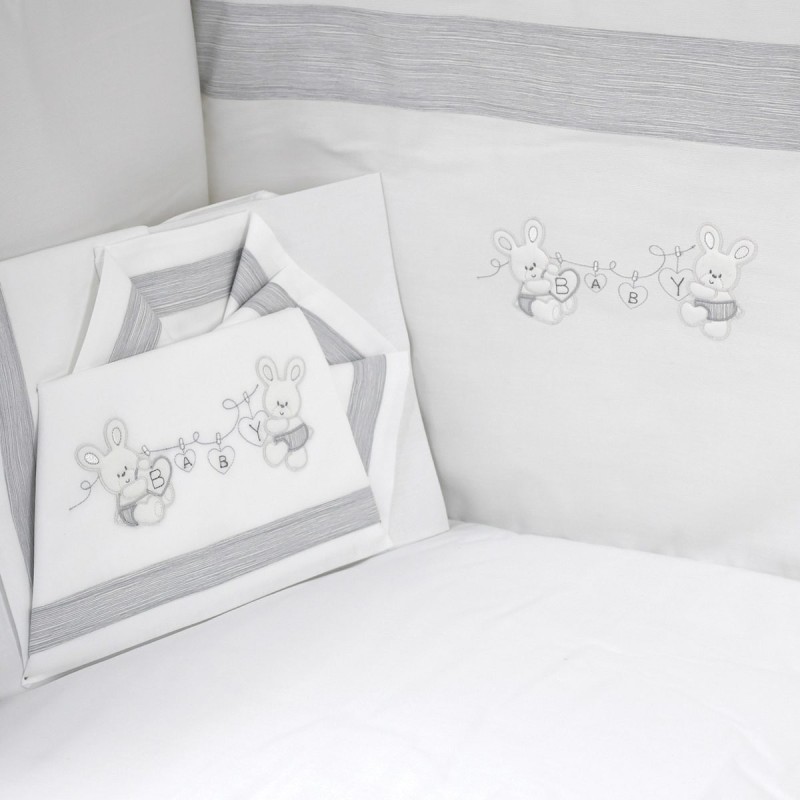 Duvet cover + cot bumper + cot bed sheets art. BAby Bunnies