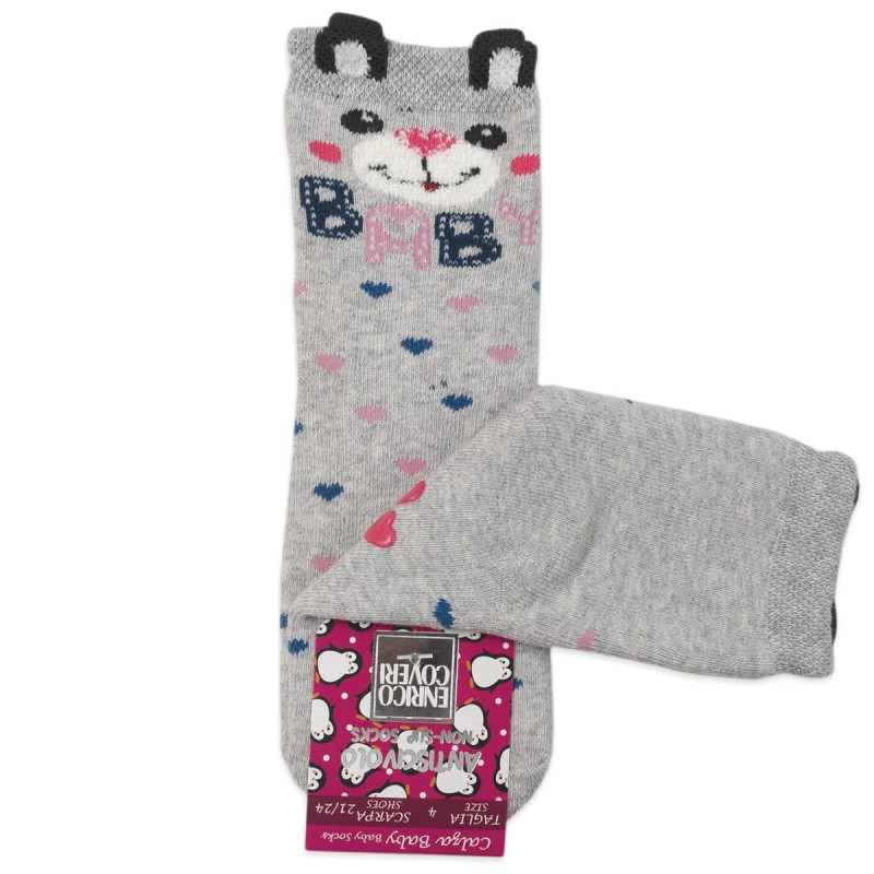 Baby socks in winter cotton art. Penguin