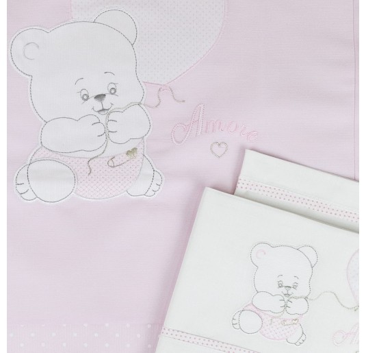 Amore Pink -  coordinato ricamato culletta e carrozzina 539RR 2