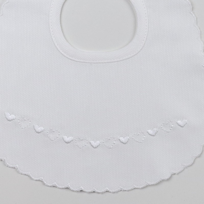 Bib piquet cotton hand embroidered art. BAVP20BNC Bib piquet cotton hand embroidered art. BAVP20BNC