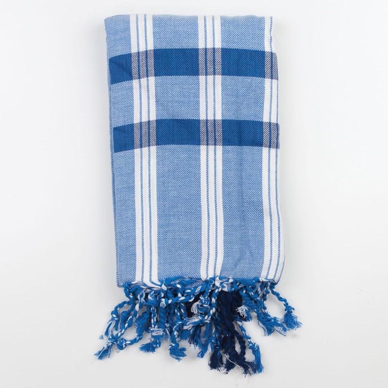 Tartan towel pareo with knotted fringes