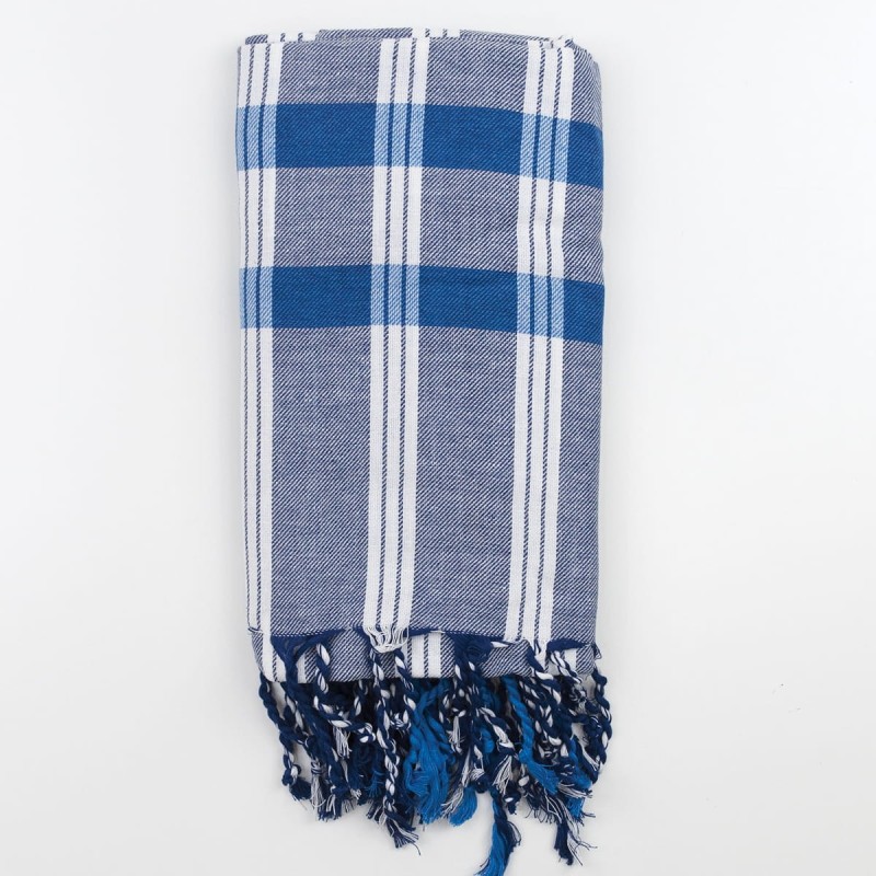 Tartan towel pareo with knotted fringes