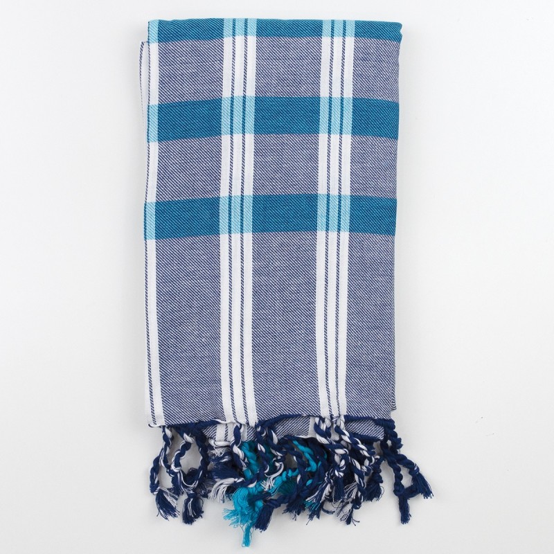 Tartan towel pareo with knotted fringes