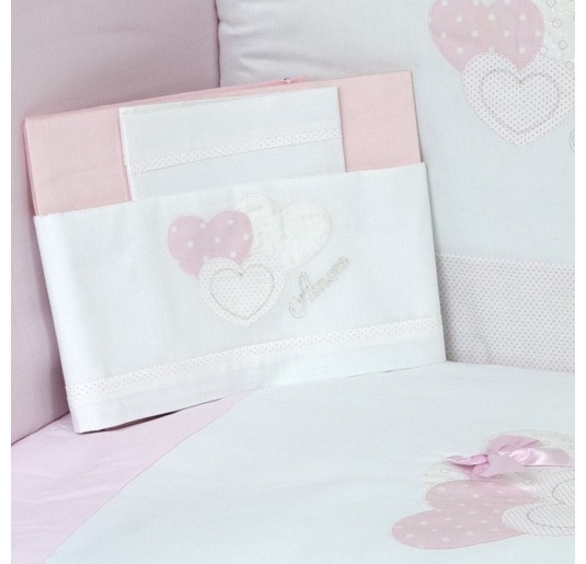 Cuoricini Rosa - Set copripiumino con paracolpi e set lenzuola lettino 2