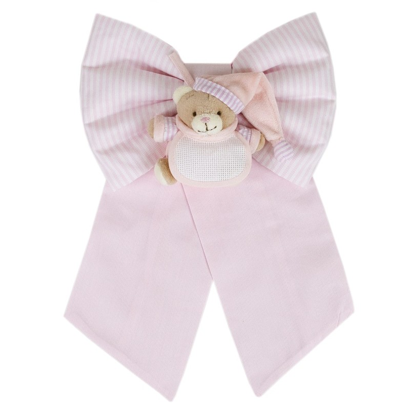 Birth bow with aida cloth to embroider art. Bear Pink