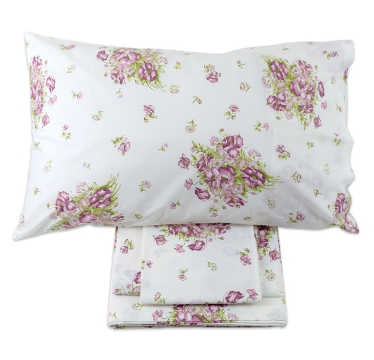 Double percale cotton duvet cover set Geranium by Corredo Italiano with floral pattern 2