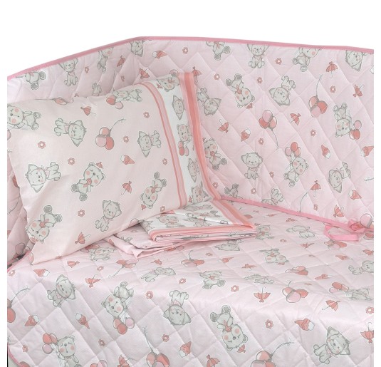 Nico Pink - set of sheets & quilt with bumper for cot