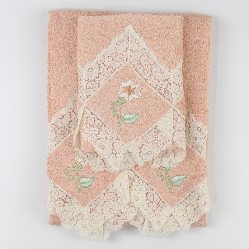 Valenciennes - 1+1 terry towel + guest towel set embroidered with lace