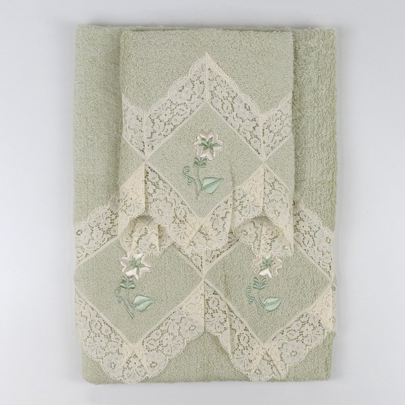 Valenciennes - 1+1 terry towel + guest towel set embroidered with lace