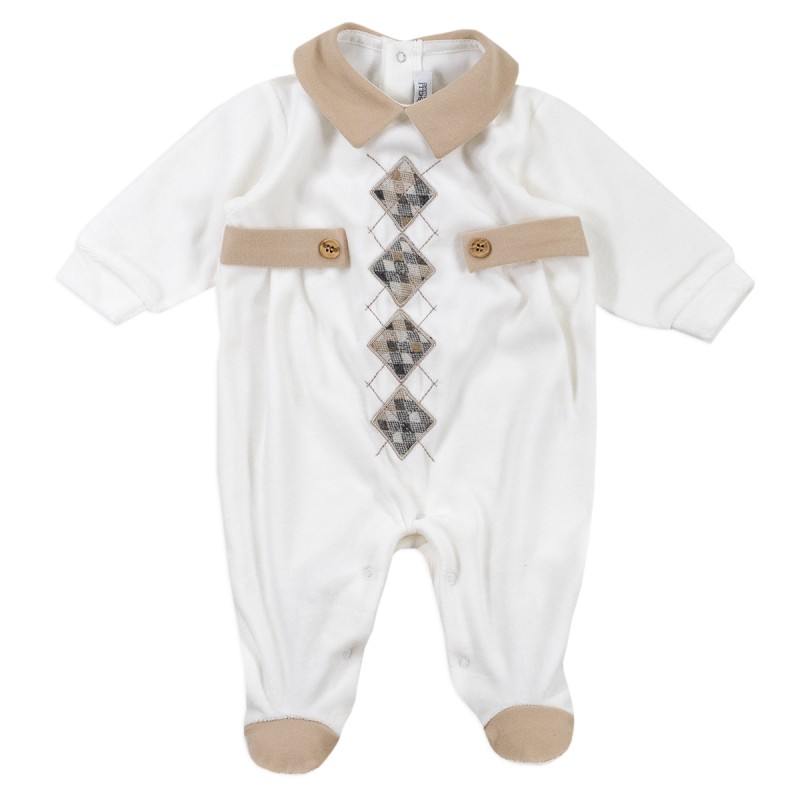 Chenille onesie with embroidered rhombuses by Teneri & BELLI TT203