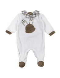 Tutina in ciniglia con coniglietto tartan Le Chicche TU5170