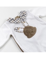 Tutina in ciniglia con coniglietto tartan Le Chicche TU5170