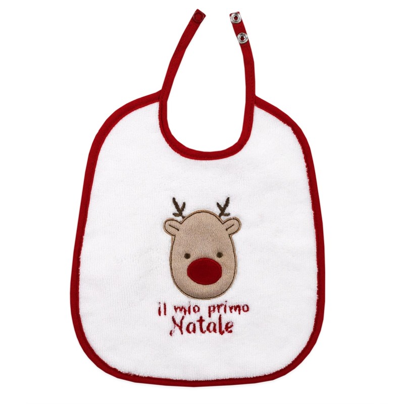 Christmas bib with embroidered reindeer C58908