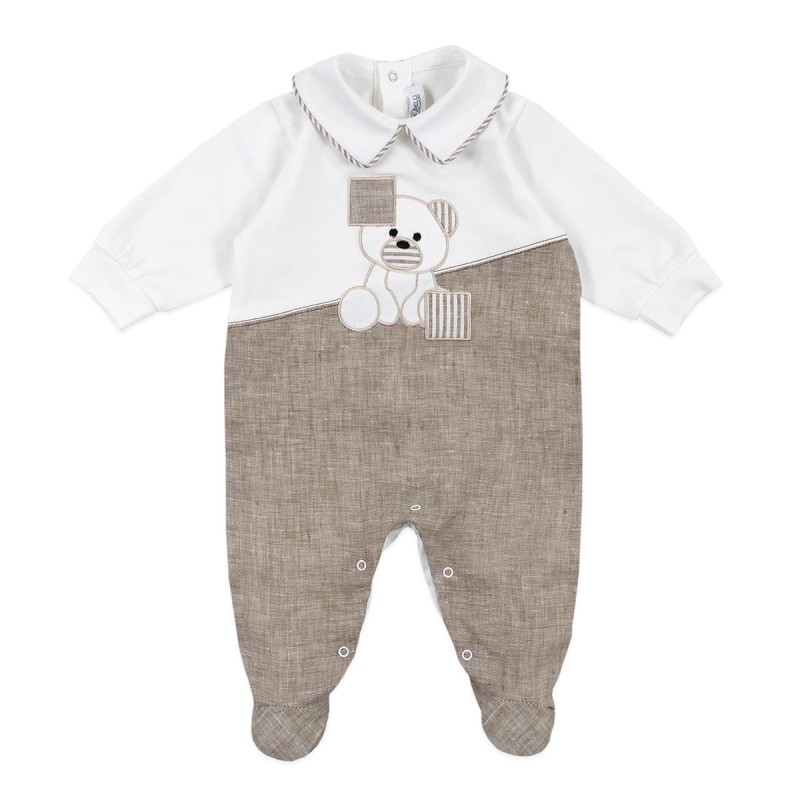 Cotton and Linen onesie with bear by Teneri & Belli TT251