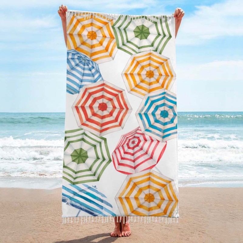 Umbrellas - Beach towel Pareo with knotted fringes