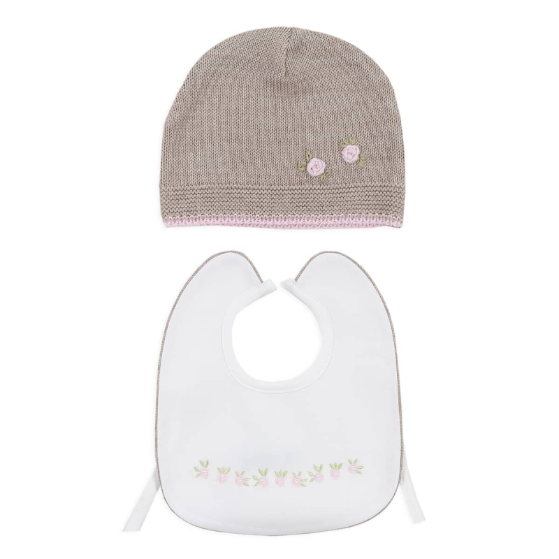 Set bauletto corredino prima nascita misto lana - Cappellino e bavaglino