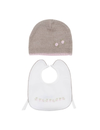 Set bauletto corredino prima nascita misto lana - Cappellino e bavaglino