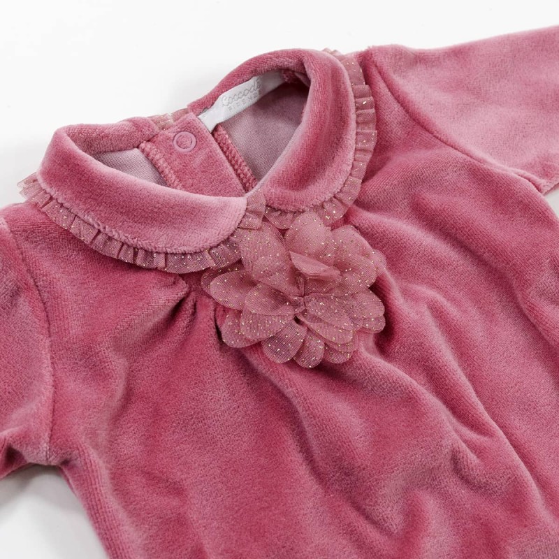 Tutina in ciniglia Coccode' con colletto e fiocco chiffon Tutina in ciniglia Coccode' con colletto e fiocco chiffon