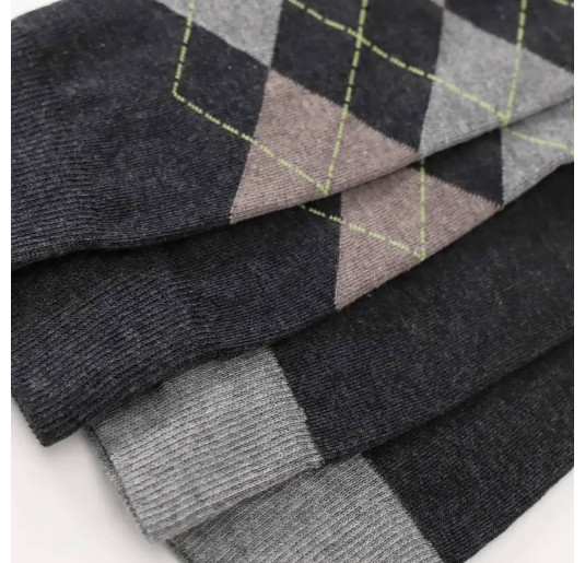 Set of 2 Pairs Long Socks Warm Cotton Argyle Pattern... 2