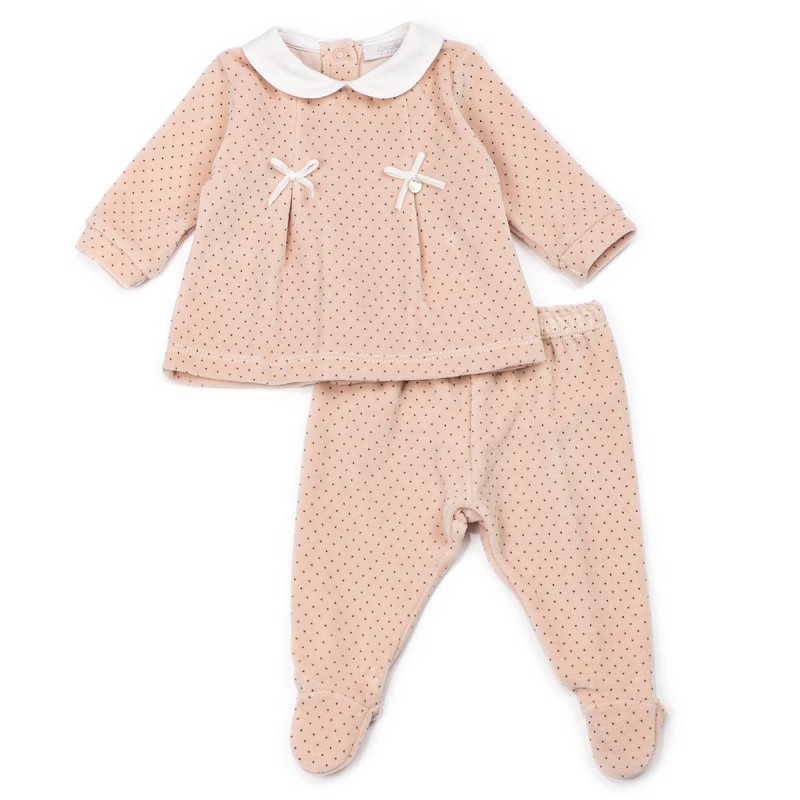 Two Pieces velour onesie with polka dots C60054