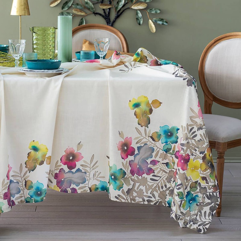 Dalia - Cotton Tablecloth with Placed Print Dondi Home - Various Sizes Dalia - Cotton Tablecloth with Placed Print Dondi Home - Various Sizes