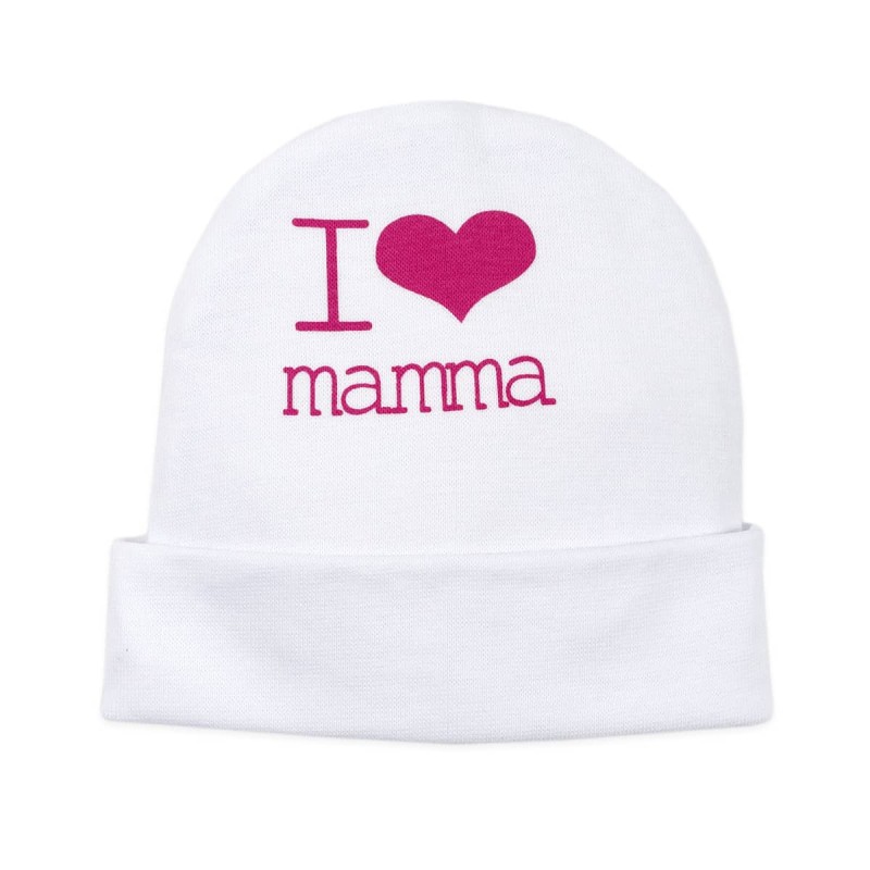 I love Mamma - Cappellino primi giorni in cotone con risvolto