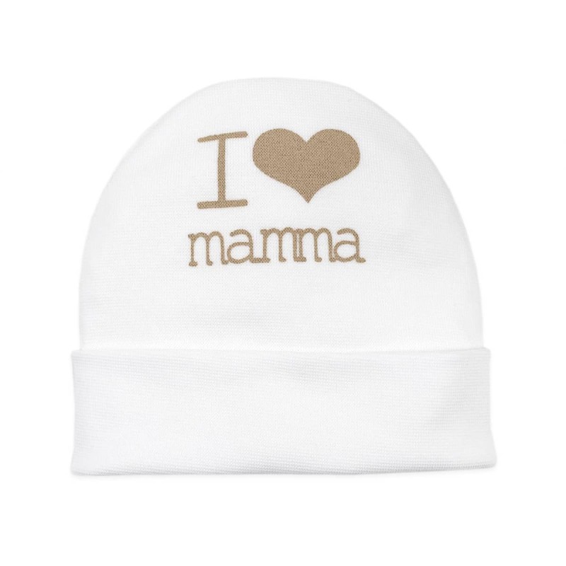 I love Mamma - Cappellino primi giorni in cotone con risvolto