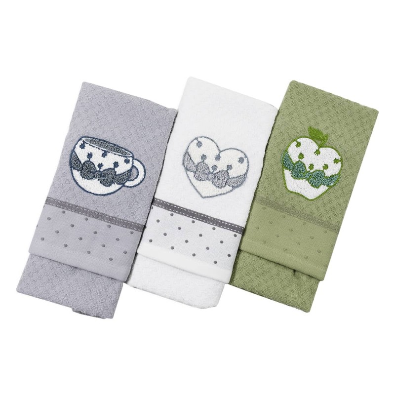 Ambra - set 3 strofinacci Vingi in spugna ricamati