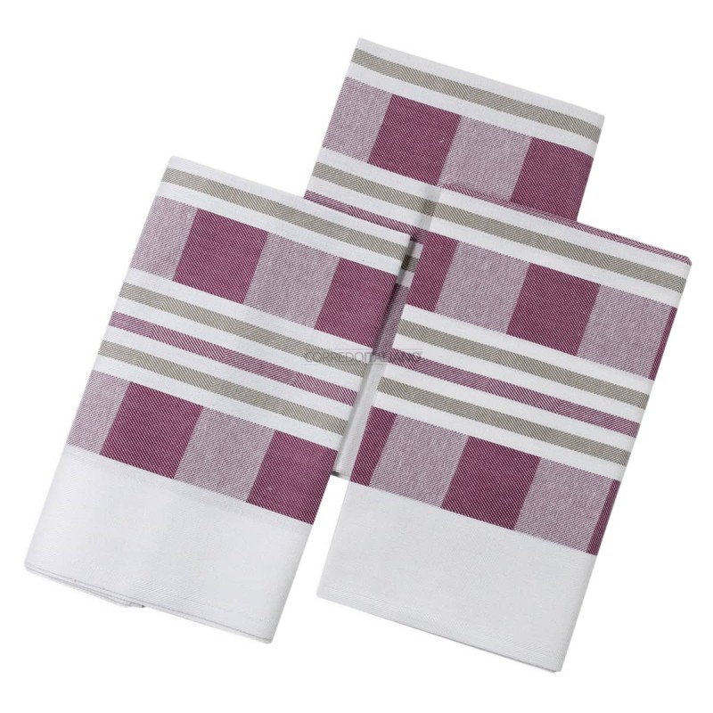 Capri - Set of 3 kitchen towels in pure cotton - Mauve