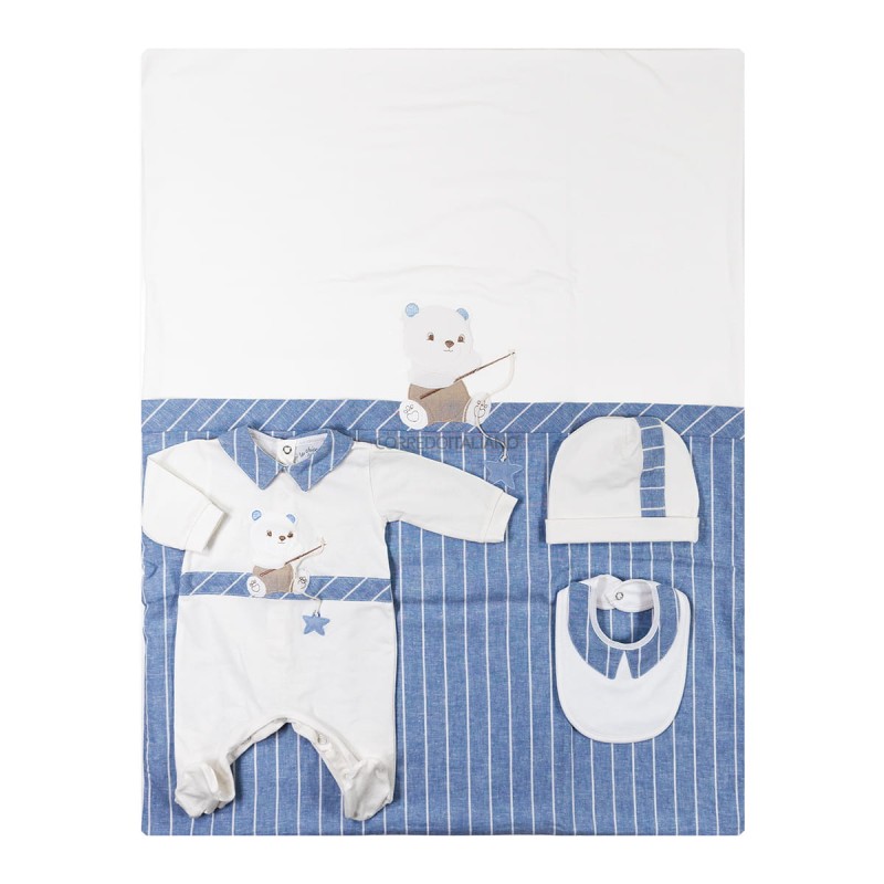 Newborn baby boy first layette set in cotton Le Chicche CO7150AZ