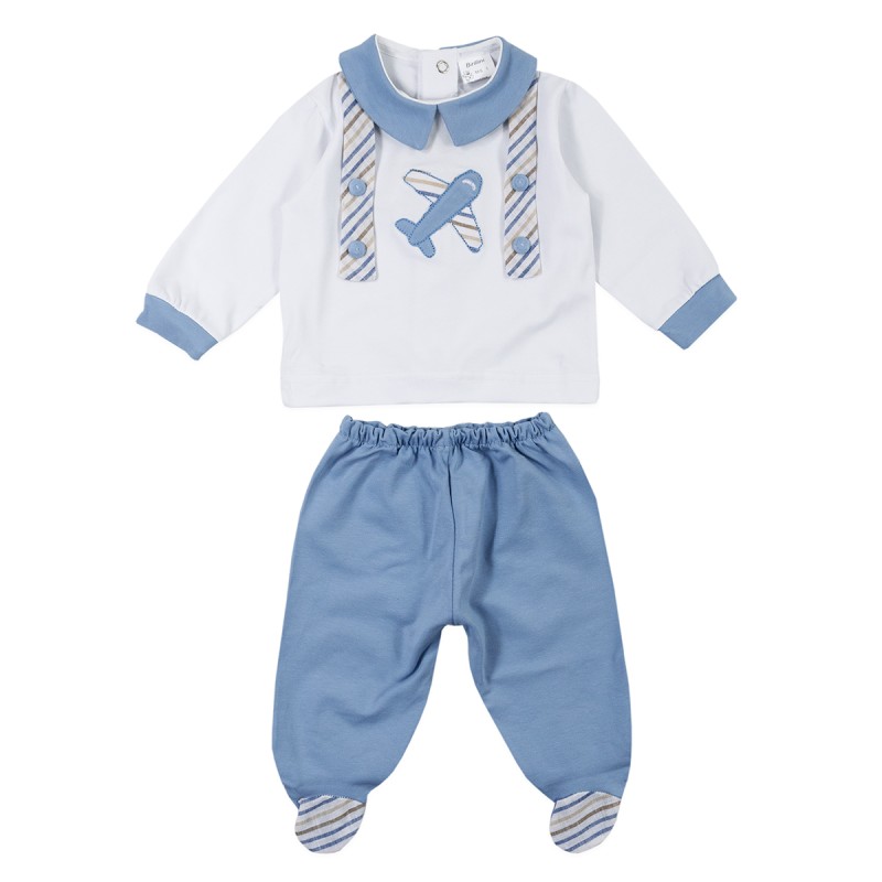 2-Piece Cotton Layette Outfit with Airplaneby Birillini 6266AV