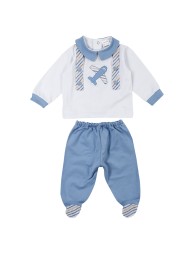 2-Piece Cotton Layette Outfit with Airplaneby Birillini 6266AV