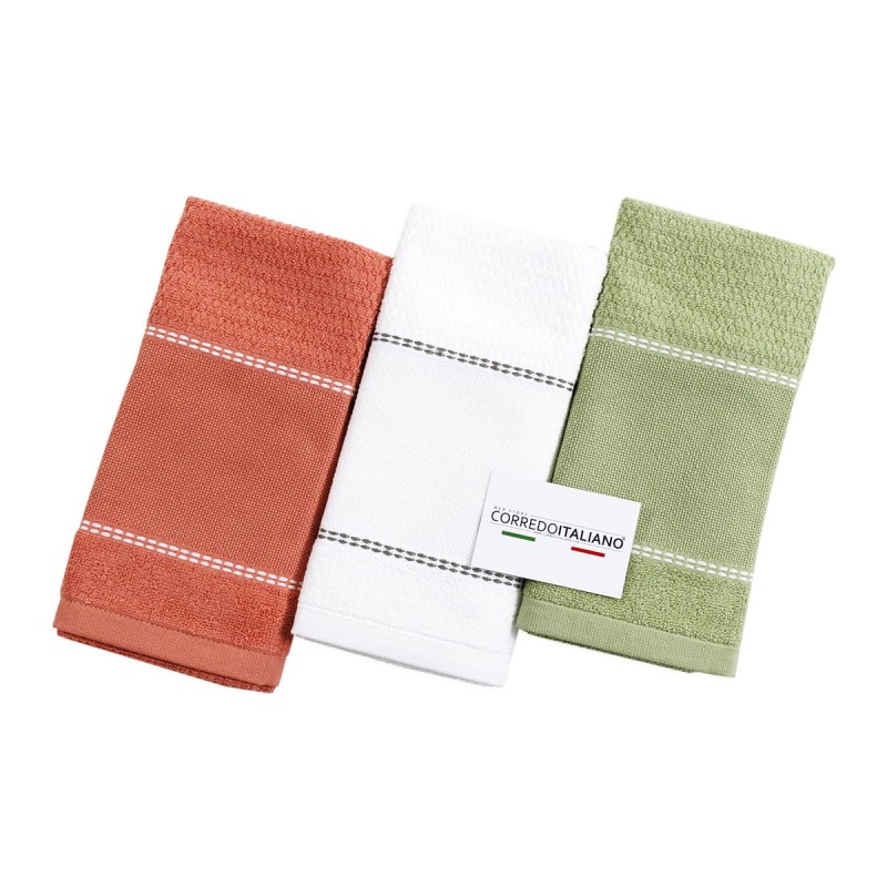 Set of 3 Cotton Terry Tea Towels with Embroiderable Aida Fabric.