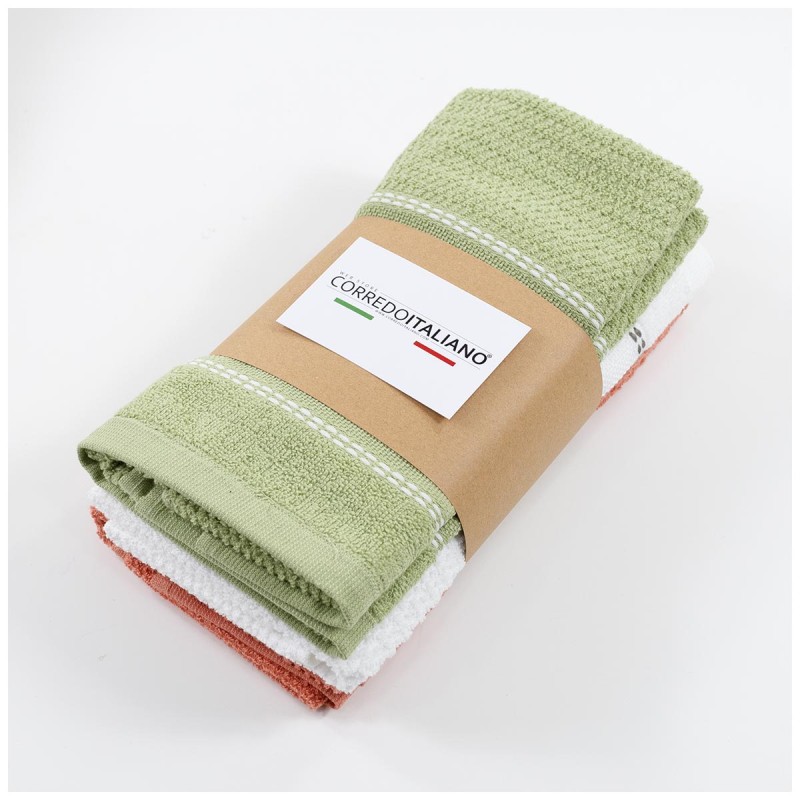 Set of 3 Cotton Terry Tea Towels with Embroiderable Aida Fabric - Corredoitaliano®