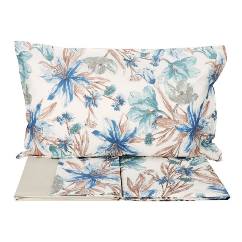 Margot - percale cottone double size bed Gabel sheet set - Smoky Blue