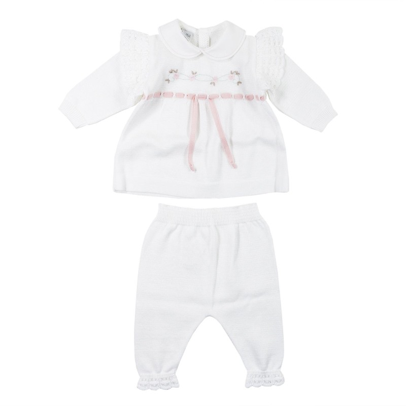Tutina due pezzi in filo tricot per neonata di Stella EP4025B