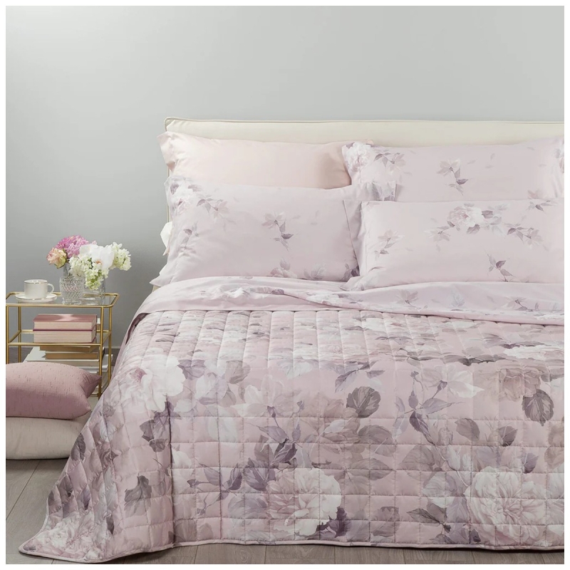 Copriletto trapuntato matrimoniale Rosa Alba Caleffi con stampa floreale