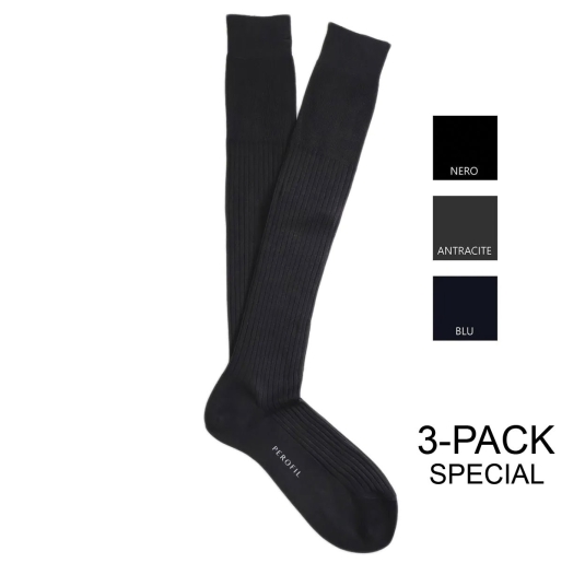 Set of 3 Men's Long Ribbed Socks in Scottish Yarn Perofil VPRC003253