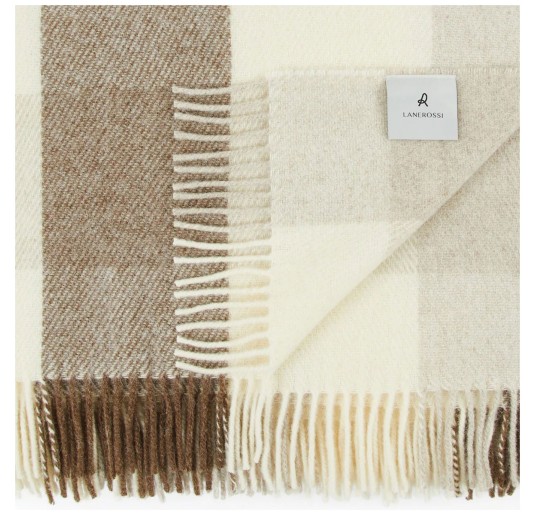 Adamello Check - coperta pura Lana con frange Lanerossi - Crema 2