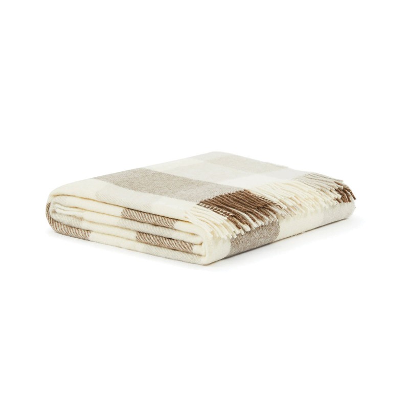 Adamello Check - coperta pura Lana con frange Lanerossi - Crema