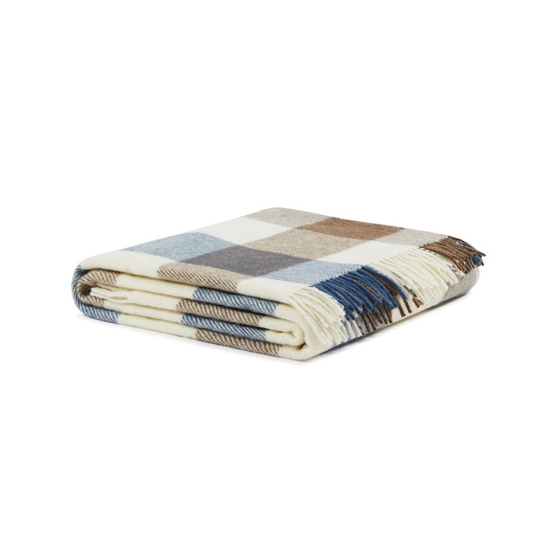 Adamello Check - coperta pura Lana con frange Lanerossi - Crema