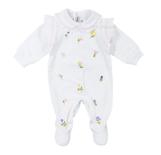 Baby girl onesie in cotton and San Gallo lace Teneri & Belli TTC356