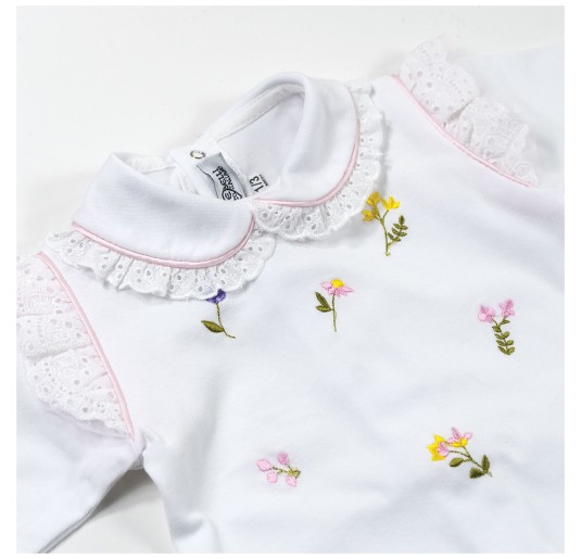 Baby girl onesie in cotton and San Gallo lace Teneri & Belli TTC356 2