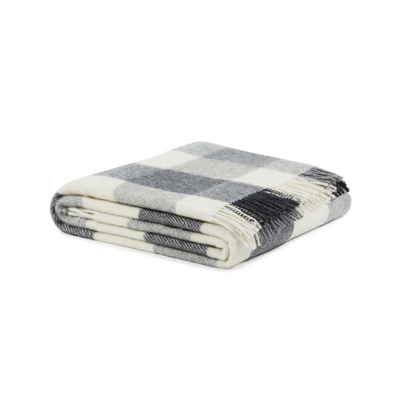 Adamello Check - coperta pura Lana con frange Lanerossi - Crema