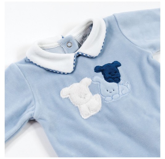 Chenille baby boy onesie with bear by Le Chicche TU7750C 2