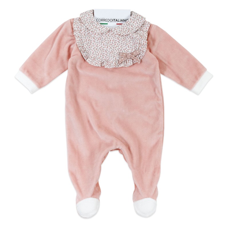 Chenille sleepsuit with floral detail... Chenille sleepsuit with floral detail...