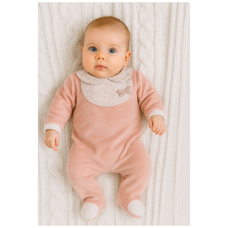 Chenille sleepsuit with floral detail... Chenille sleepsuit with floral detail...