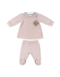 Velour baby girl outfit 2-piece with floral detail by Le Chicche CL7660