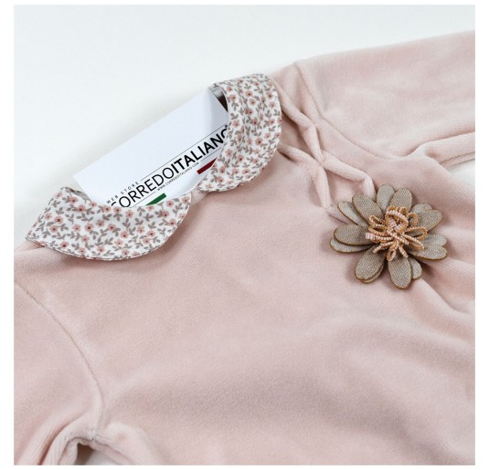 Velour baby girl outfit 2-piece with floral detail by Le Chicche CL7660 2