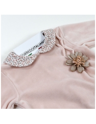 Velour baby girl outfit 2-piece with floral detail by Le Chicche CL7660